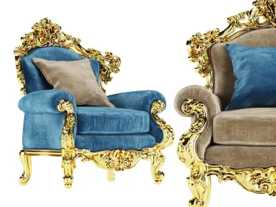 Armchair luxury with gold and accents 3D model