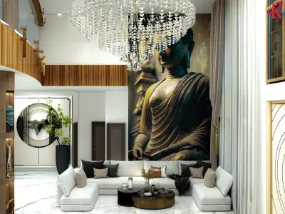 Double Hight Living Room Drawing Room Kitchen Low-poly 3D model