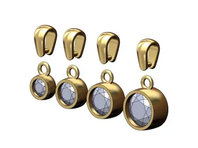 Diamond bezel cups pendants with bail mini set 3D print model