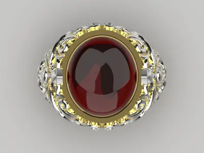 Two-tone ring with agate stone model Islamic design gr0105 3D print model
