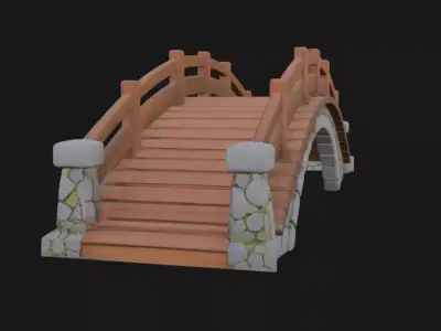 Stone and Wood Garden Bridge 3D model