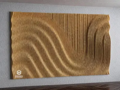 Parametric Wavy Wooden Wall Decor 06 - wood cutting machines  3D model