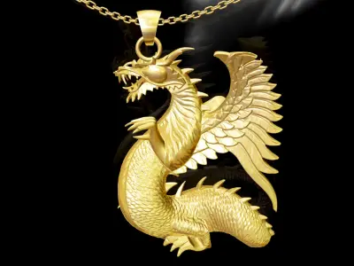 Dragon Statue Sculpture pendant jewelry gold 3D print model