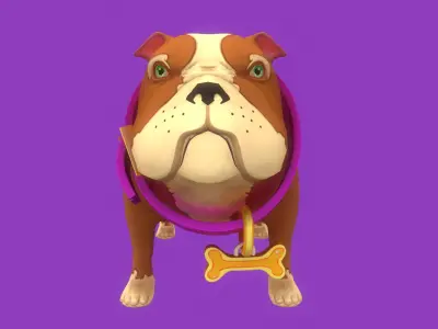 Stylized Brown English Bulldog for Games and Animation Low-poly 3D model