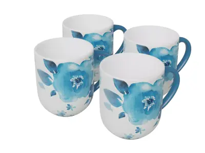 Azure Floral Mugs 3D model