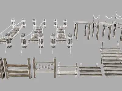 Wood Set braided rope Low-poly 3D model