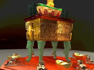 Chinese monkey gold ingot with incense bronze  3D model