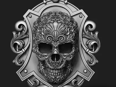 Skull ornament pedant and skull bas-relief 3D print model