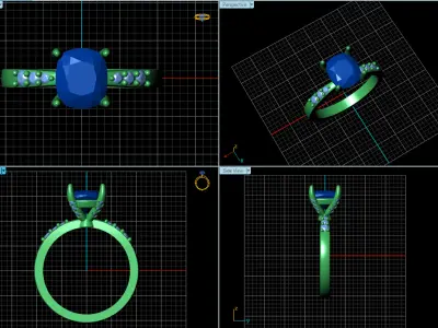 Cushion Cut Center Stone Ring with Diamond Accents 3D print model