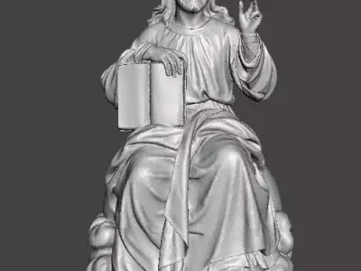 JESUS CHRIST SITTING WITH HOLY BIBLE RELIGIOUS STATUE ART 3D print model