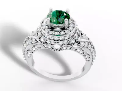 Ring 3D Model Large Center Stone Diamond Halo Design 3D print model