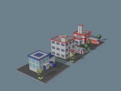 set of low poly 3D cartoon models Low-poly 3D model