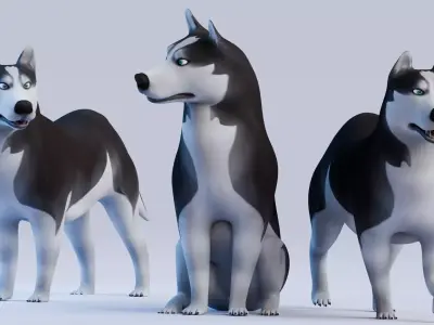 Low poly - Stylized dog - Siberian Husky Low-poly 3D model