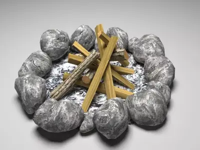 Bonfire fire pit made of rocks and logs Free low-poly 3D model