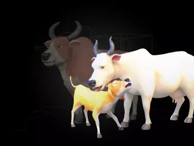 Stylized Cow Family Pack Rigged Cow Bull Calf Low-poly 3D model