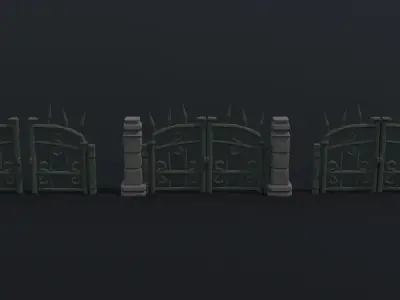 Cartoon fantasy cemetery fence kit 2 Polygonal Style Low-poly 3D model