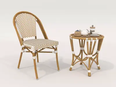 Rattan Coffee Table and Chair Set 3 3D model