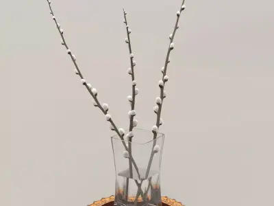 Vase and Willow twigs Low-poly 3D model