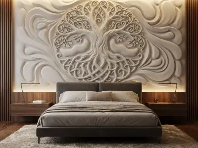 modern tree panel wall decor set wall relief mural CNC 149 3D model