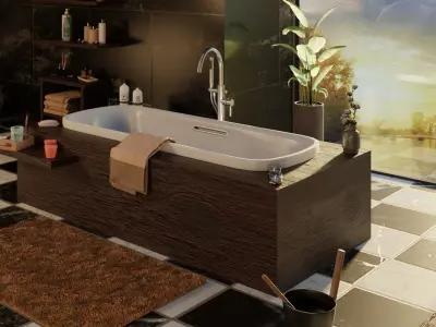 Bathtub with cabinet Free low-poly 3D model
