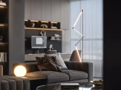 Modern Luxury Living Space with Dark Lounge and Home Office 3D model