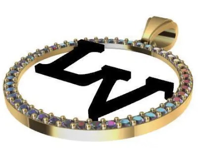 Pendant LV Circle 3D model Texture 3D print model