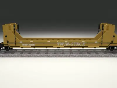 Yellow Train Well Car 3D model