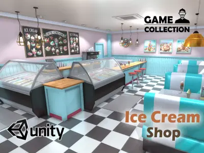 Ice cream shop interior Low-poly 3D model