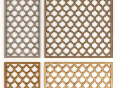 Wood Arabic Islamic pattern decorative grill screens 4 3D Model Collection