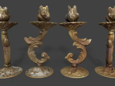 Old Metal Candlesticks Low-poly 3D model