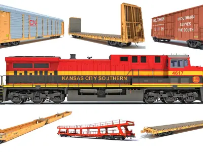 Kansas City Southern Freight Train 3D Model Collection