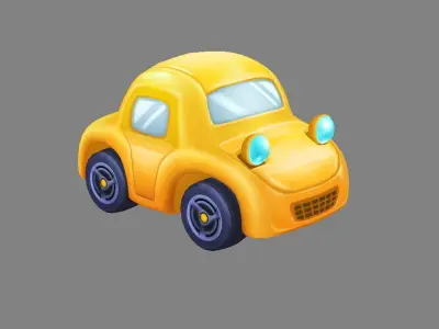 Cartoon yellow toy car Low-poly 3D model