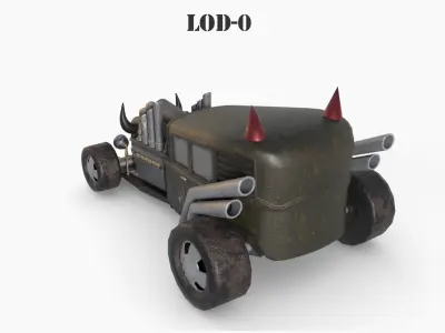 Post Apocalyptic Ratrod Low-poly War Car Game Asset Low-poly 3D model