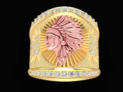 Native Chief Head Diamond Ring  2474 3D print model