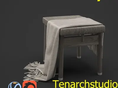 Tenarchstudio wooden rattan ottoman  render ready  3D model