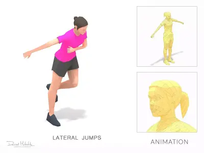 lateral jump Exercise Woman Animation Low-poly 3D model