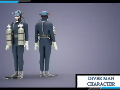 DIVER MAN BASE MESH MODEL Low-poly 3D model