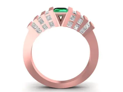 Luxury rose gold ring with diamond and emeral 1997 3D print model