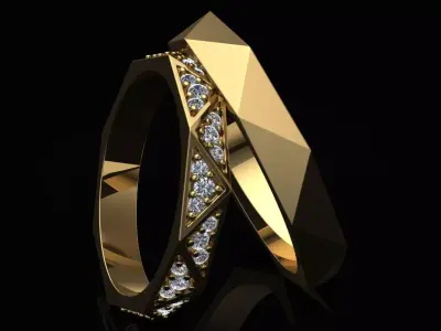 Geometric lines wedding rings  3D print model