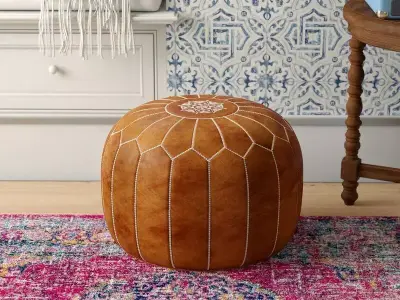 Cherise Genuine Leather Round Pouf Ottoman 3D model