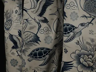 Free Japanese Kimono 3D Model with 10 Traditional Patterns Vol 7 Free 3D model