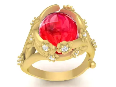Luxury Oval Gemstone Floral Ring Jewelry 3D Model  3677 3D print model