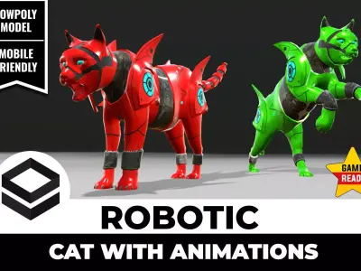 Low-Poly Rigged Robotic Cat Low-poly 3D model