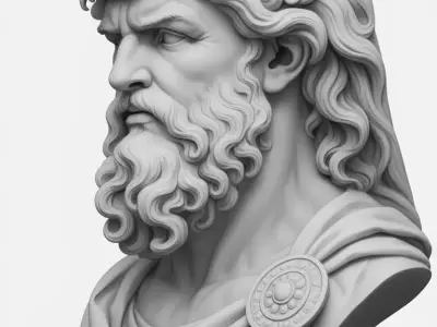 LionHeaded Man Bust Mythical Hybrid Sculpture Intricate Details Low-poly 3D model