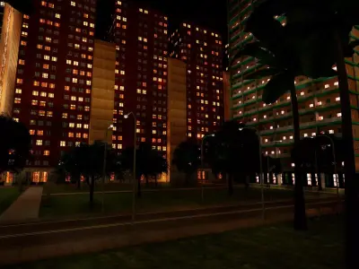 City Downtown Skyscraper Street - Night - Unreal - Lot 08 Low-poly 3D model