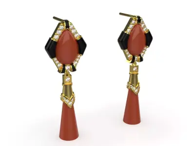 Luxury Coral and Diamond stl 3dm Earrings je0128 3D print model
