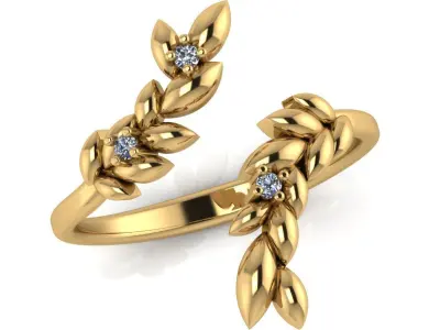 Leaf ring with diamonds 3D print model