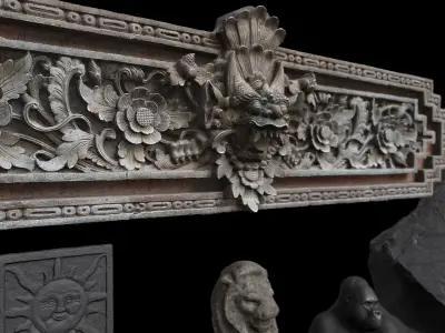 Set of old statues and ethnic deities Low-poly 3D model