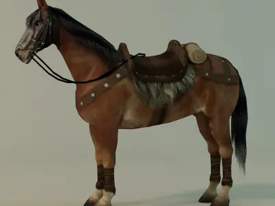 Horse with fur Low-poly 3D model