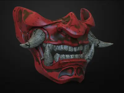 Traditional Japanese Hannya Half Mask Oni Half Mask Samurai Mask 3D print model